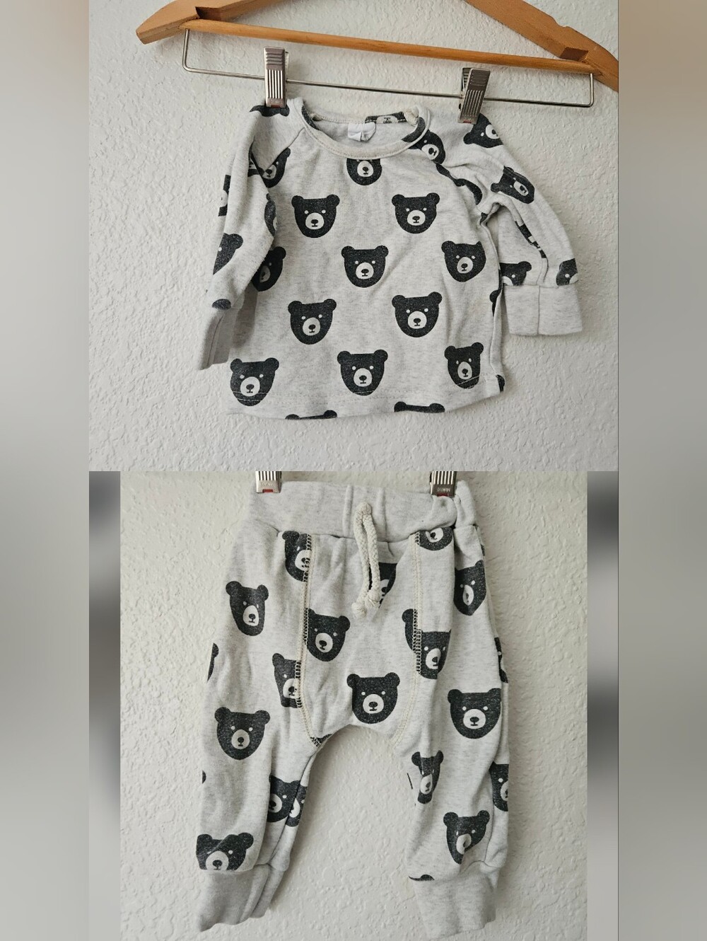 little one shop cotton matching sweatshirt sweatpant set gray bear 3 - 6 months